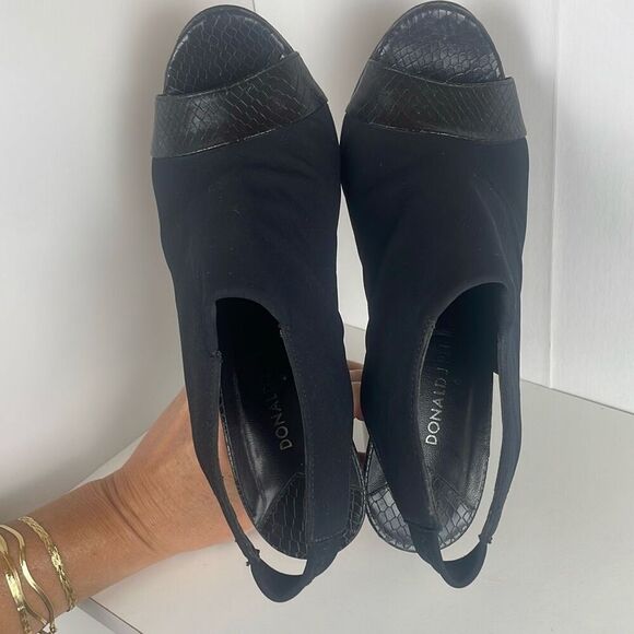 Donald J. Pliner Slingback Fabric and Leather Heeled Sandals 7 Black - Picture 6 of 15